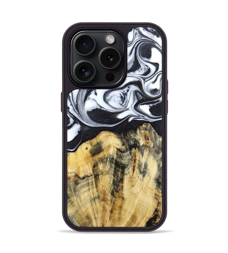 iPhone 15 Pro Wood+Resin Phone Case - Vivian (Black & White, 666799)
