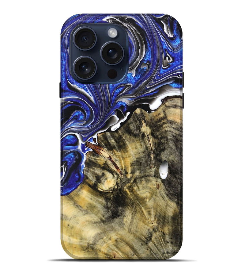 iPhone 15 Pro Max Wood+Resin Live Edge Phone Case - Clayton (Blue, 666907)