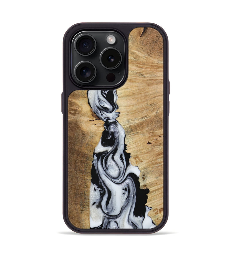 iPhone 15 Pro Wood+Resin Phone Case - Aurora (Black & White, 667243)