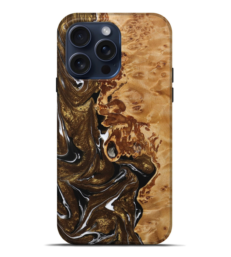 iPhone 15 Pro Max Wood+Resin Live Edge Phone Case - Bryan (Black & White, 667317)
