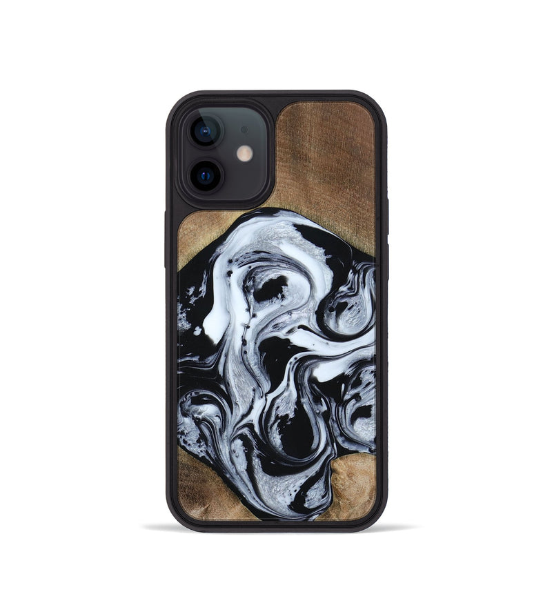 iPhone 12 mini Wood+Resin Phone Case - Jewel (Black & White, 667638)