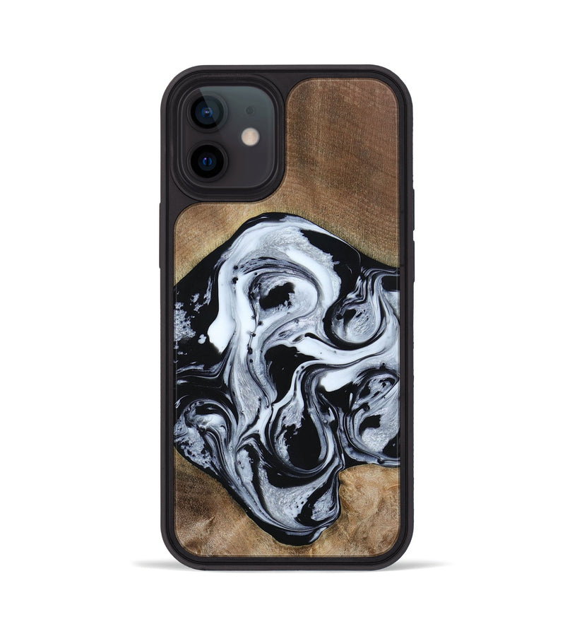 iPhone 12 Wood+Resin Phone Case - Jewel (Black & White, 667638)