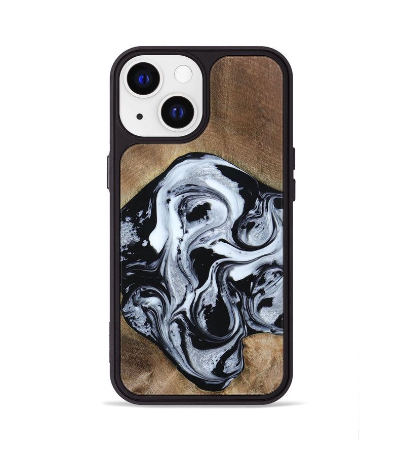 iPhone 13 Wood+Resin Phone Case - Jewel (Black & White, 667638)