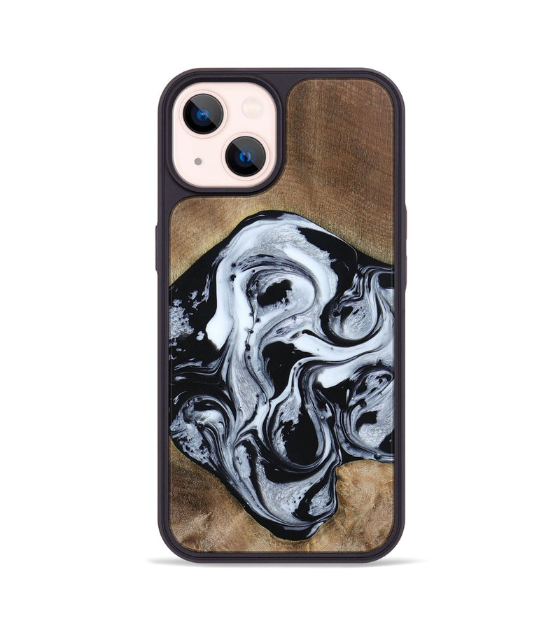 iPhone 14 Wood+Resin Phone Case - Jewel (Black & White, 667638)