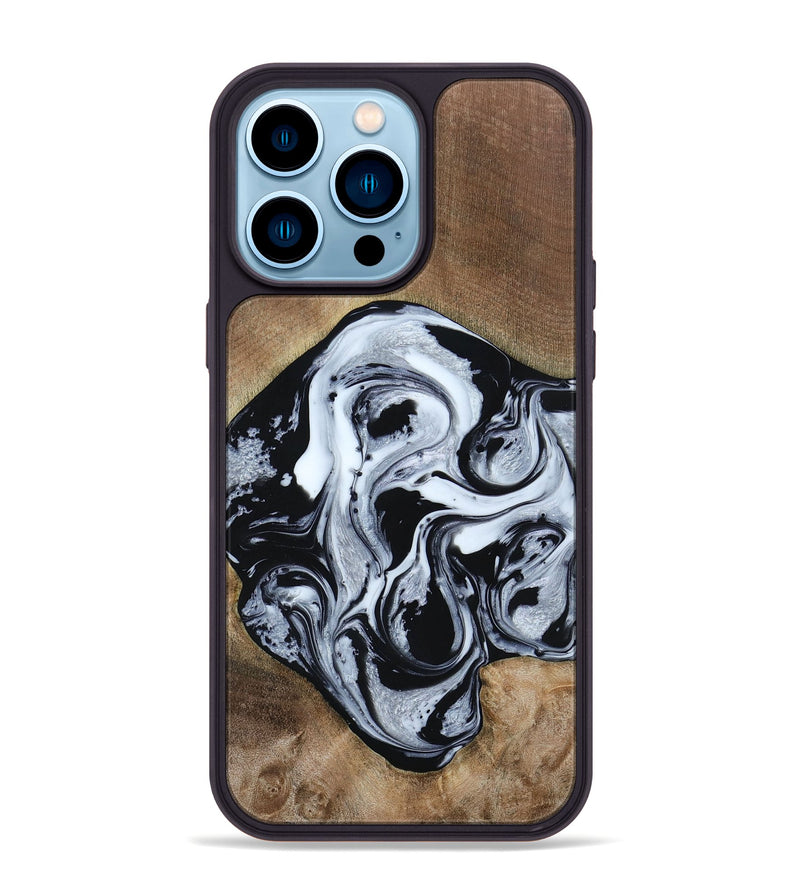iPhone 14 Pro Max Wood+Resin Phone Case - Jewel (Black & White, 667638)