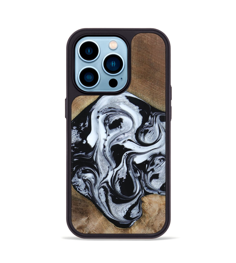 iPhone 14 Pro Wood+Resin Phone Case - Jewel (Black & White, 667638)