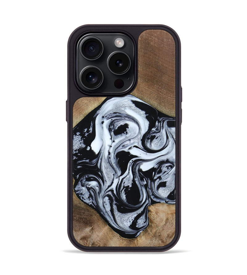 iPhone 15 Pro Wood+Resin Phone Case - Jewel (Black & White, 667638)