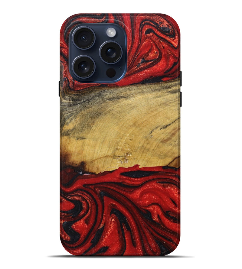 iPhone 15 Pro Max Wood+Resin Live Edge Phone Case - Dina (Red, 668867)