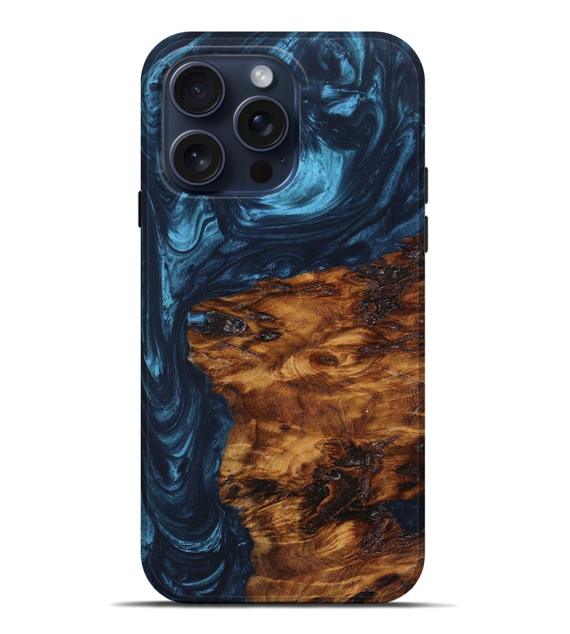 iPhone 15 Pro Max Wood+Resin Live Edge Phone Case - Woodrow (Blue, 669251)