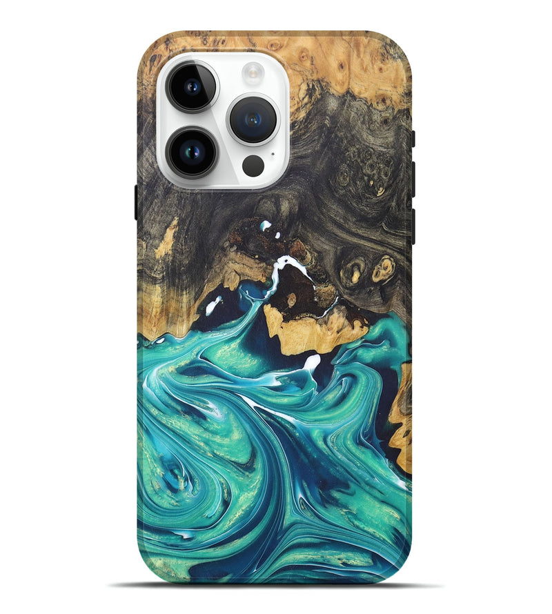 iPhone 15 Pro Max Wood+Resin Live Edge Phone Case - Beverly (Green, 675648)