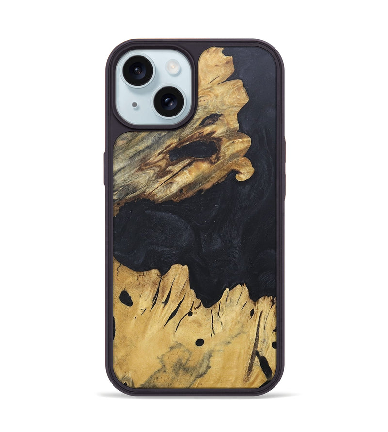 iPhone 15 Wood+Resin Phone Case - Phyllis (Pure Black, 676227)