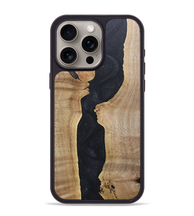 iPhone 15 Pro Max Wood+Resin Phone Case - Tisha (Pure Black, 676330)