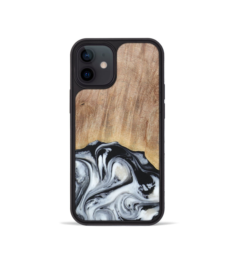 iPhone 12 mini Wood+Resin Phone Case - Bette (Black & White, 676346)