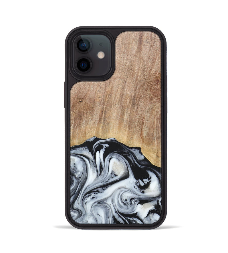 iPhone 12 Wood+Resin Phone Case - Bette (Black & White, 676346)