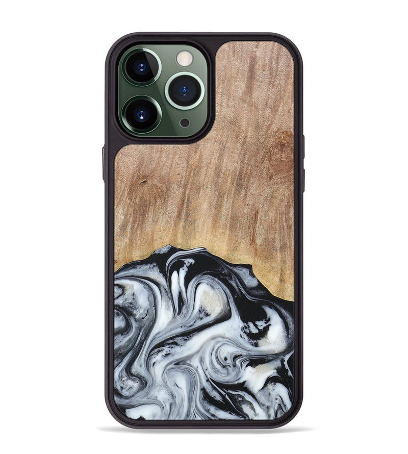 iPhone 13 Pro Max Wood+Resin Phone Case - Bette (Black & White, 676346)
