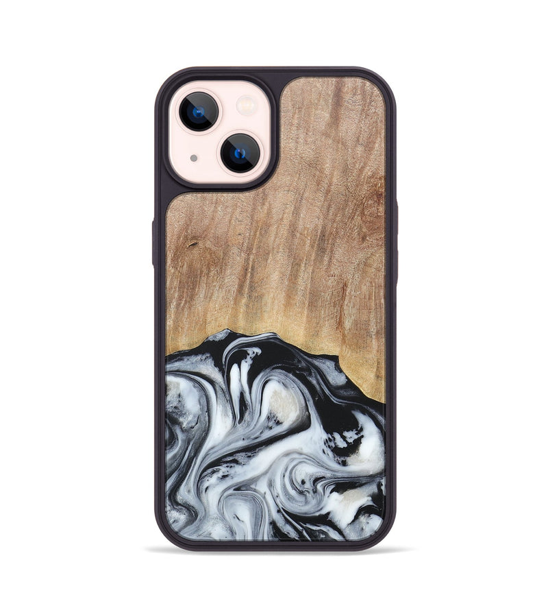 iPhone 14 Wood+Resin Phone Case - Bette (Black & White, 676346)