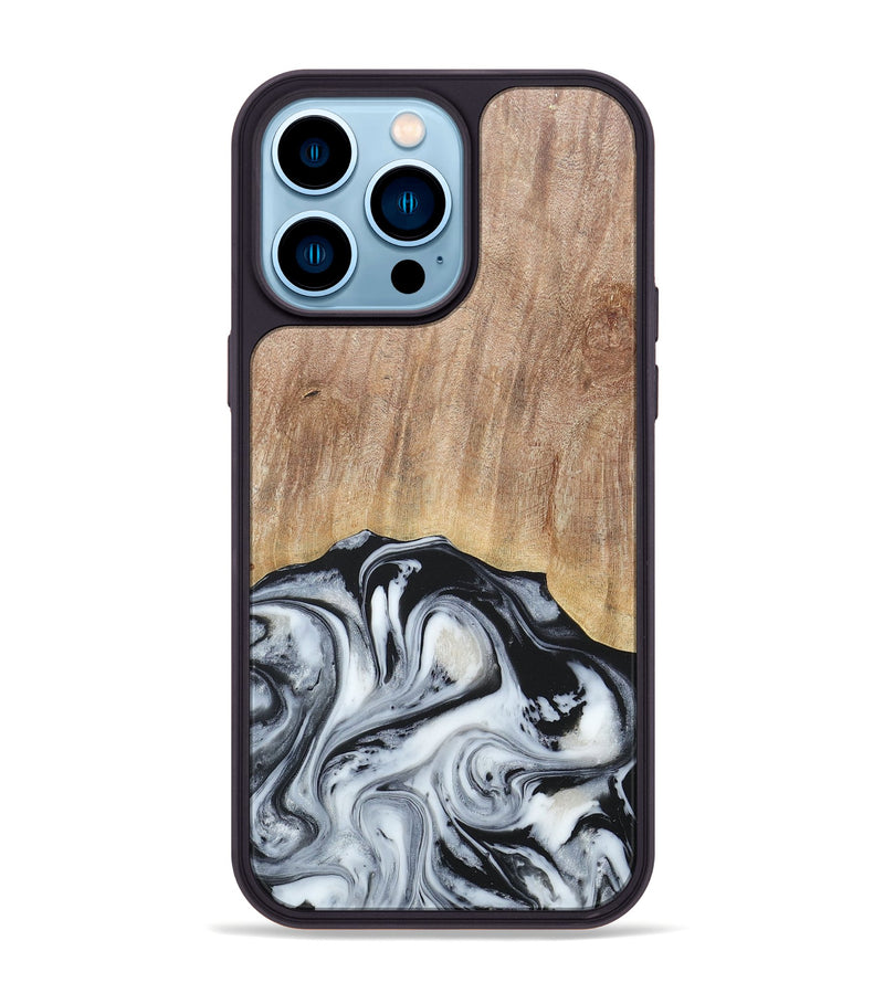 iPhone 14 Pro Max Wood+Resin Phone Case - Bette (Black & White, 676346)