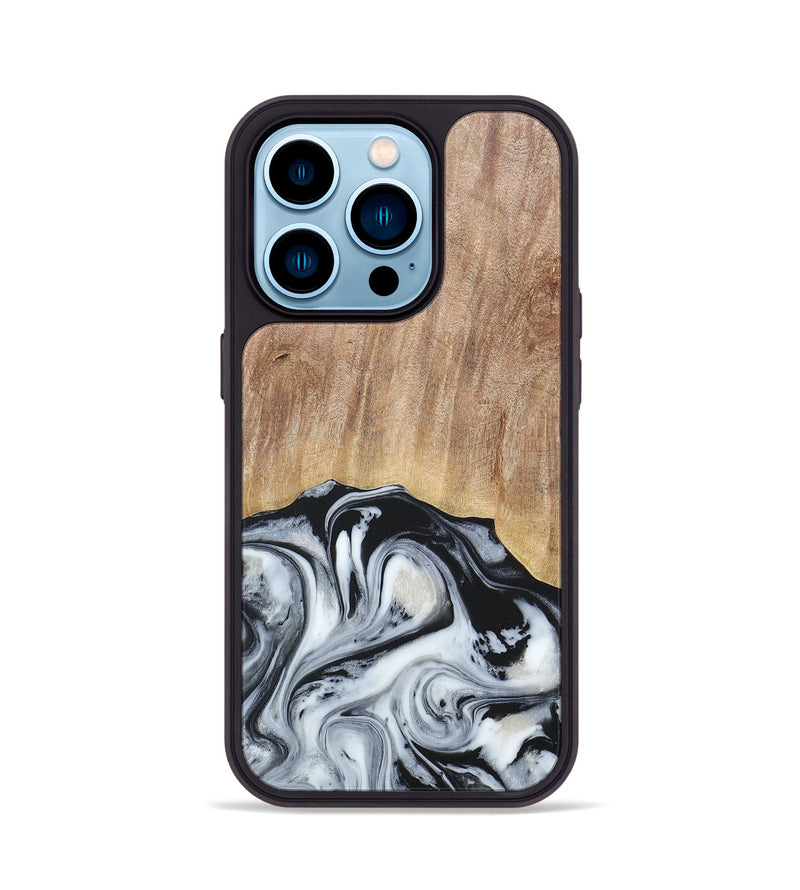 iPhone 14 Pro Wood+Resin Phone Case - Bette (Black & White, 676346)