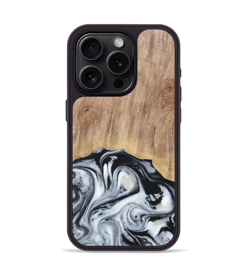 iPhone 15 Pro Wood+Resin Phone Case - Bette (Black & White, 676346)