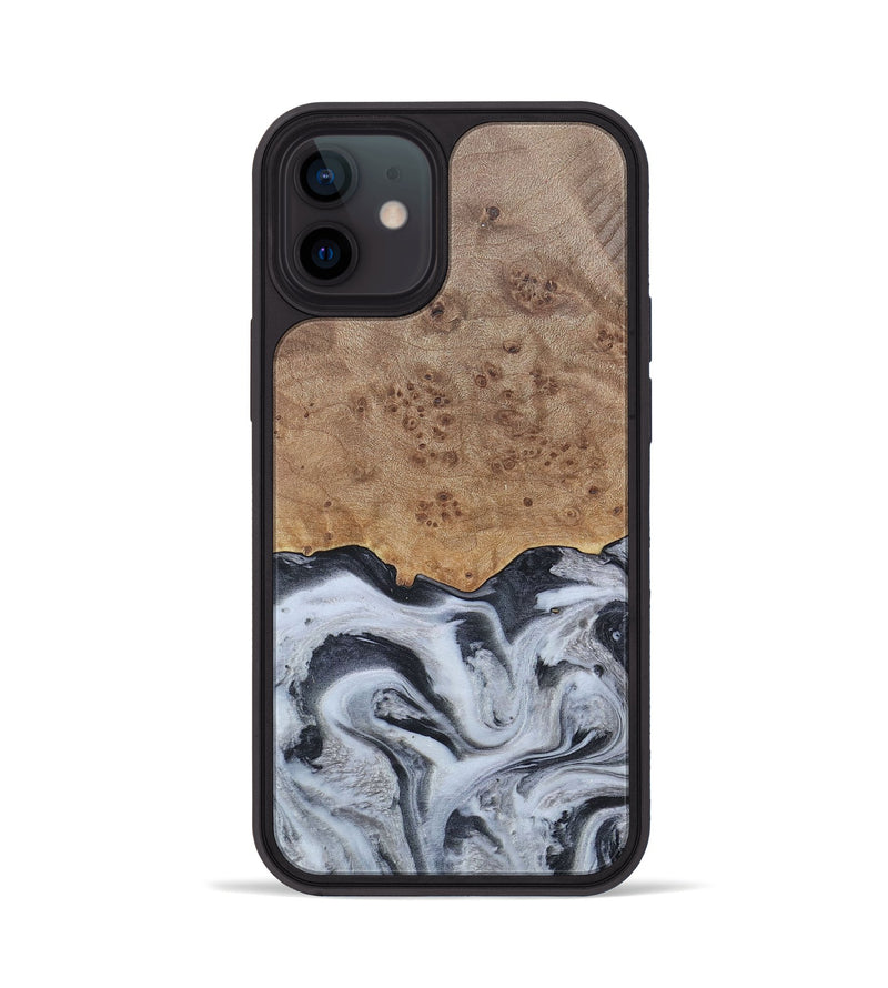 iPhone 12 Wood+Resin Phone Case - Stuart (Black & White, 676348)