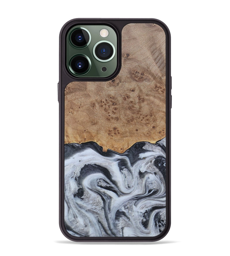 iPhone 13 Pro Max Wood+Resin Phone Case - Stuart (Black & White, 676348)
