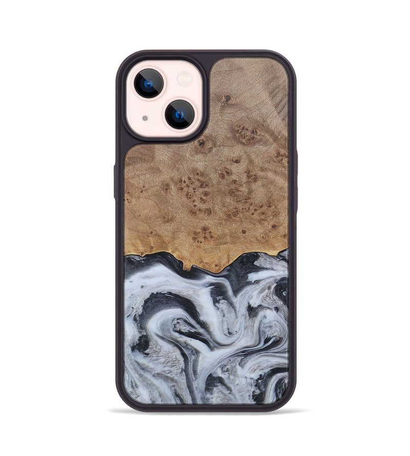 iPhone 14 Wood+Resin Phone Case - Stuart (Black & White, 676348)