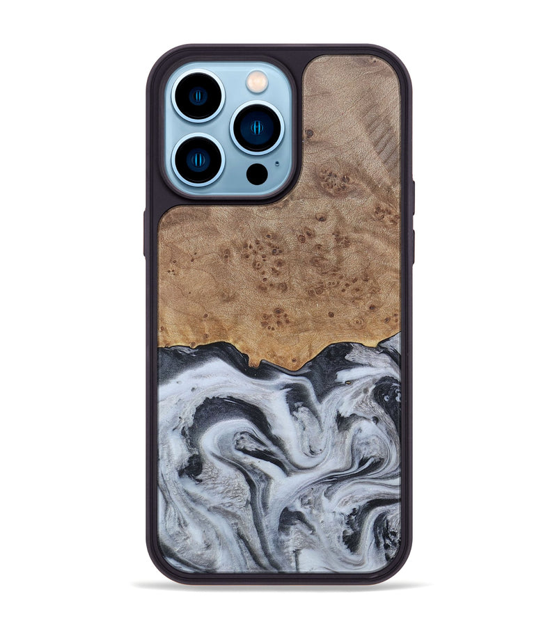 iPhone 14 Pro Max Wood+Resin Phone Case - Stuart (Black & White, 676348)