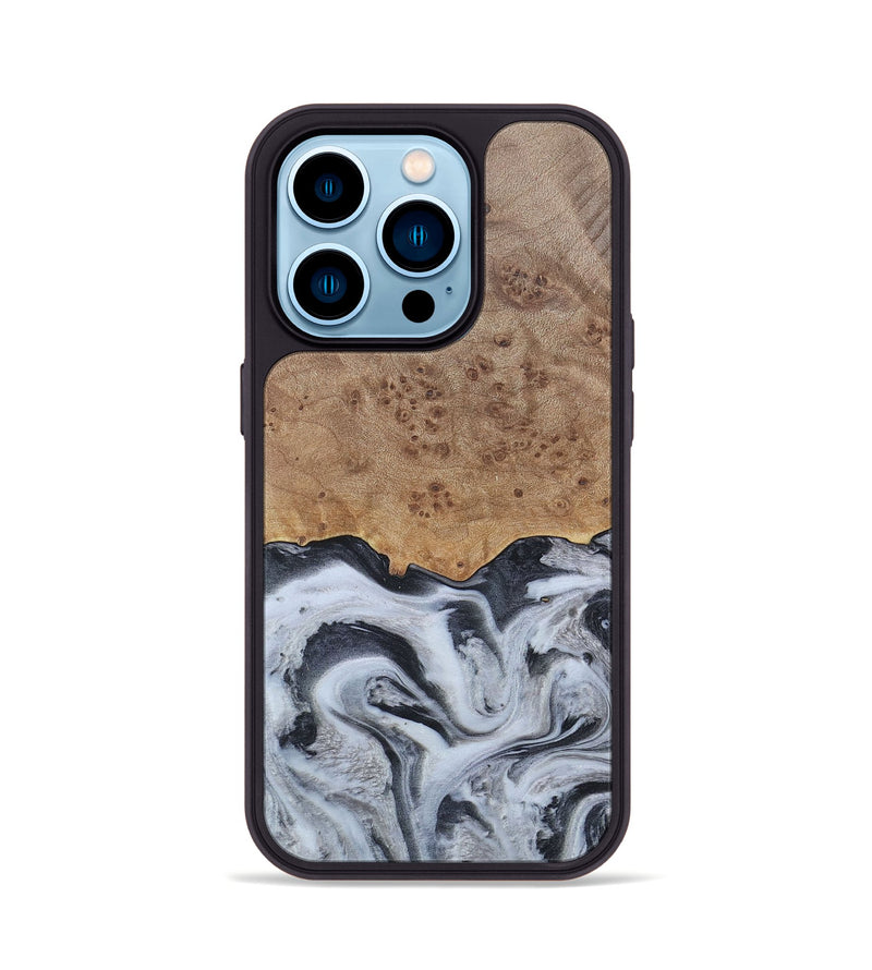 iPhone 14 Pro Wood+Resin Phone Case - Stuart (Black & White, 676348)