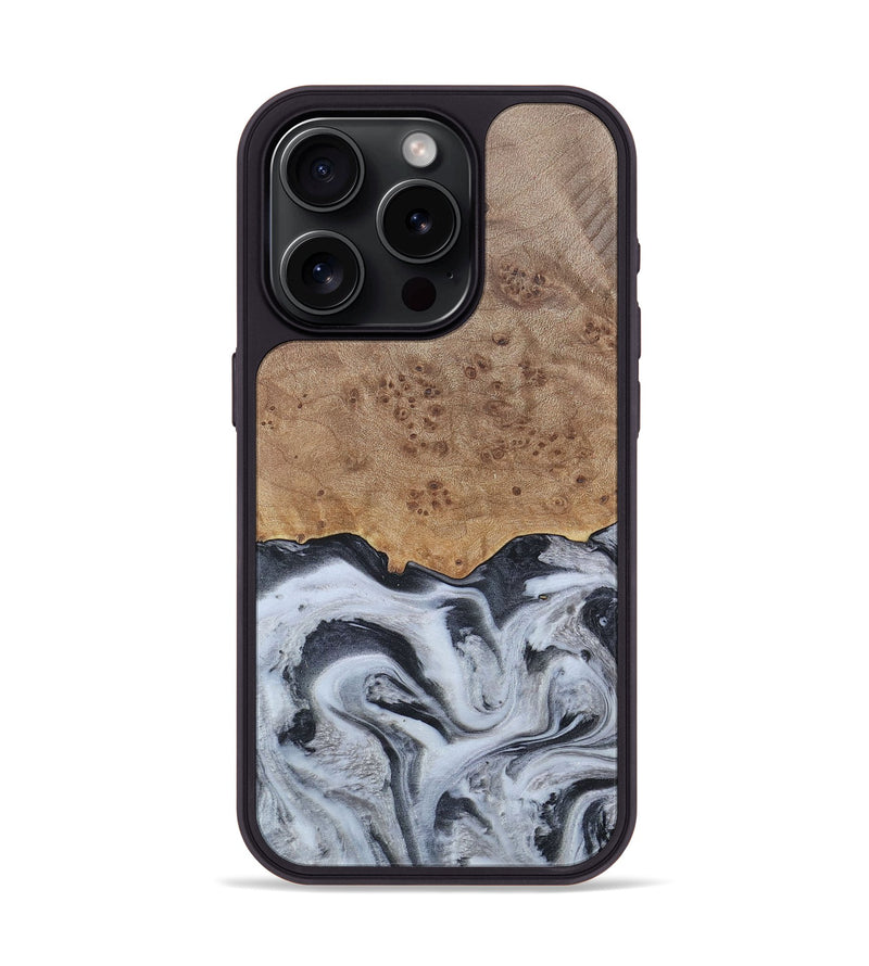 iPhone 15 Pro Wood+Resin Phone Case - Stuart (Black & White, 676348)