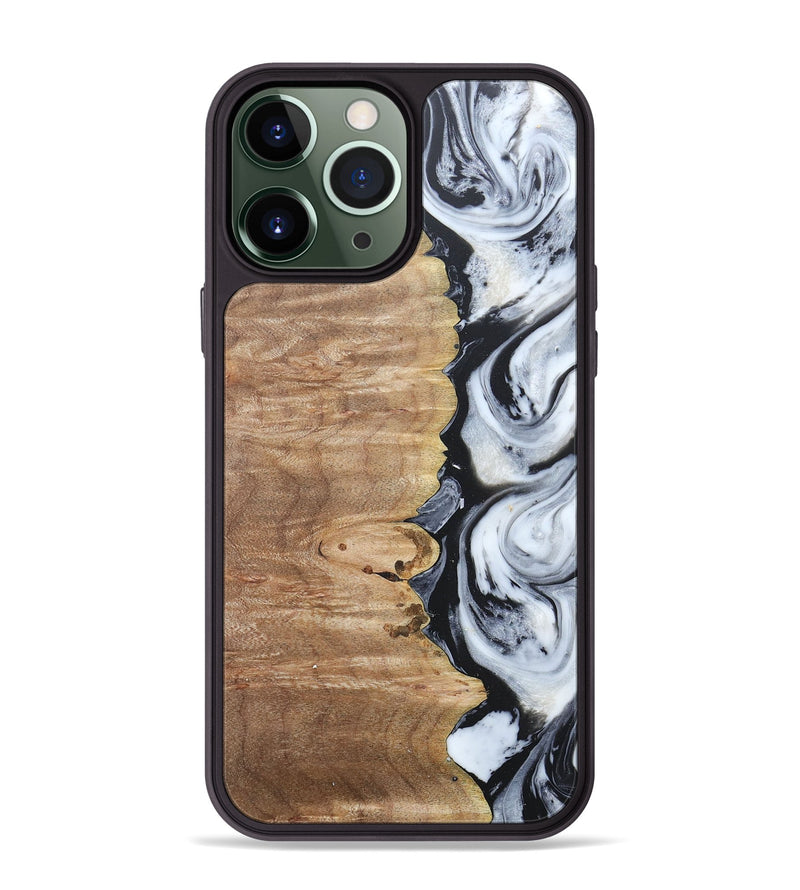 iPhone 13 Pro Max Wood+Resin Phone Case - Tyrese (Black & White, 676356)