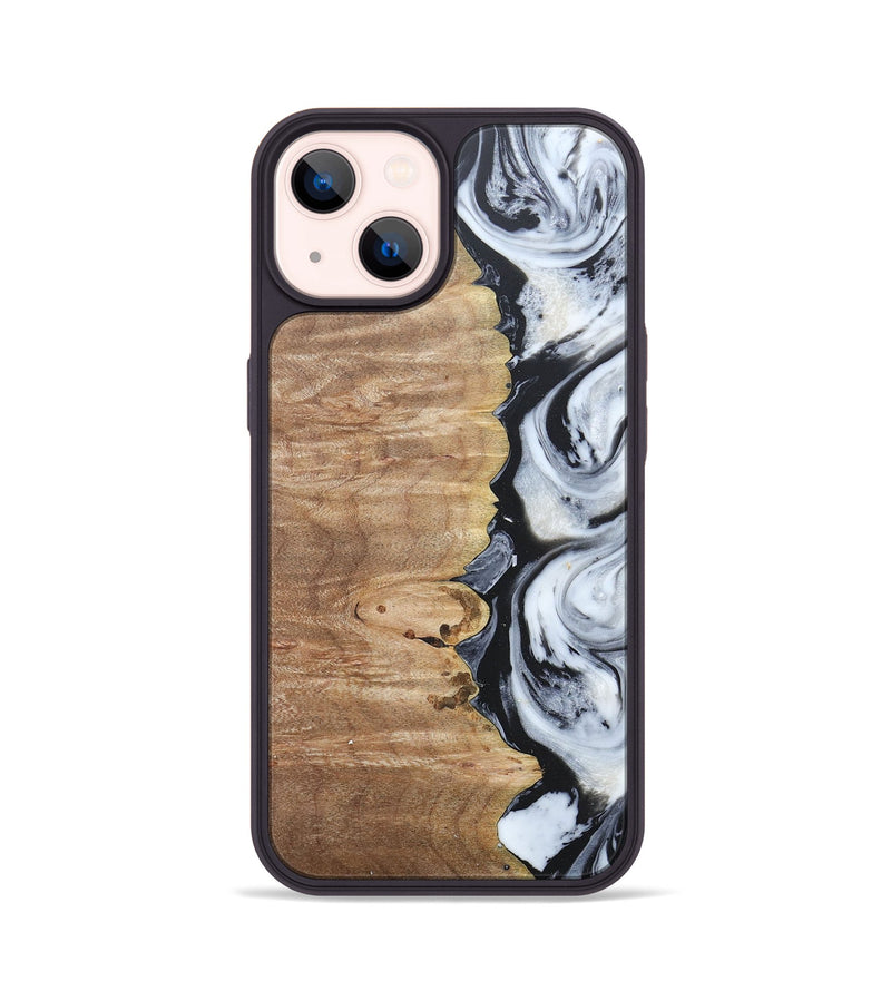 iPhone 14 Wood+Resin Phone Case - Tyrese (Black & White, 676356)