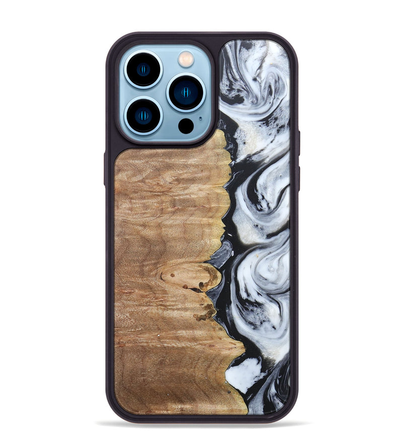 iPhone 14 Pro Max Wood+Resin Phone Case - Tyrese (Black & White, 676356)