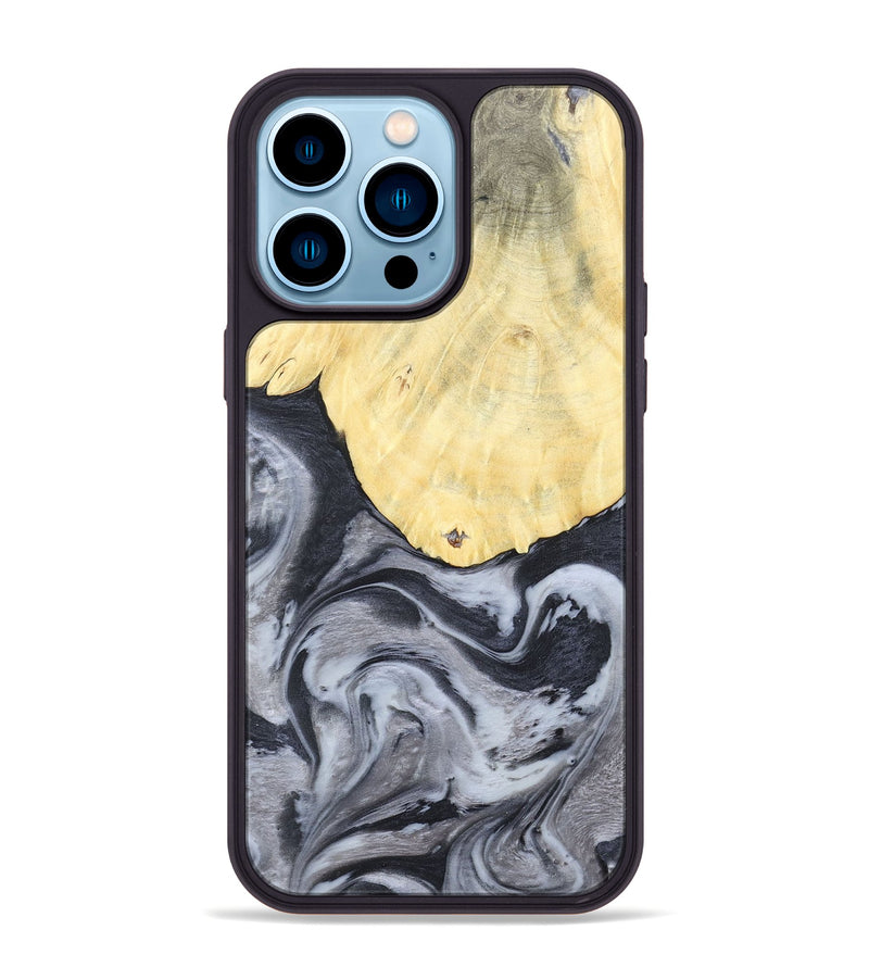 iPhone 14 Pro Max Wood+Resin Phone Case - Kathi (Black & White, 676361)