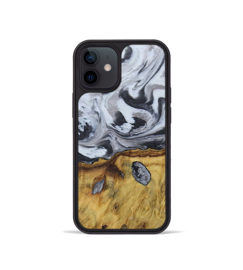 iPhone 12 mini Wood+Resin Phone Case - Ruben (Black & White, 676365)