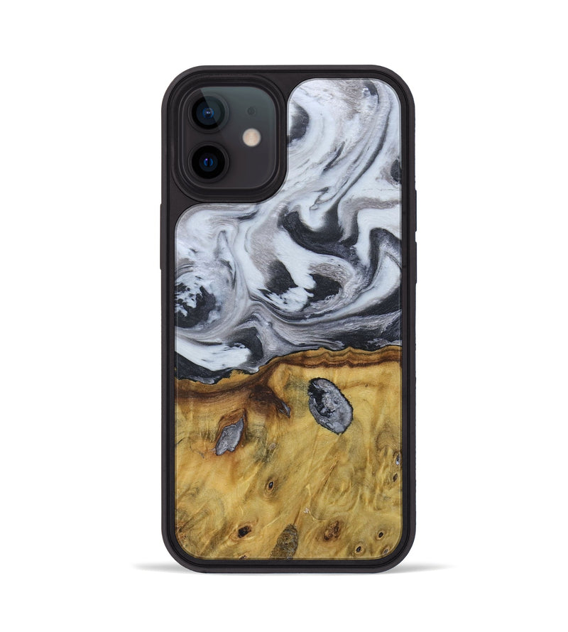 iPhone 12 Wood+Resin Phone Case - Ruben (Black & White, 676365)