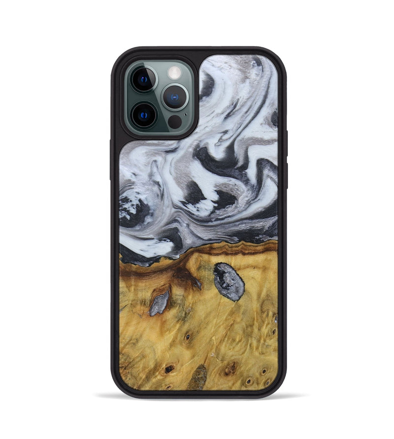 iPhone 12 Pro Wood+Resin Phone Case - Ruben (Black & White, 676365)