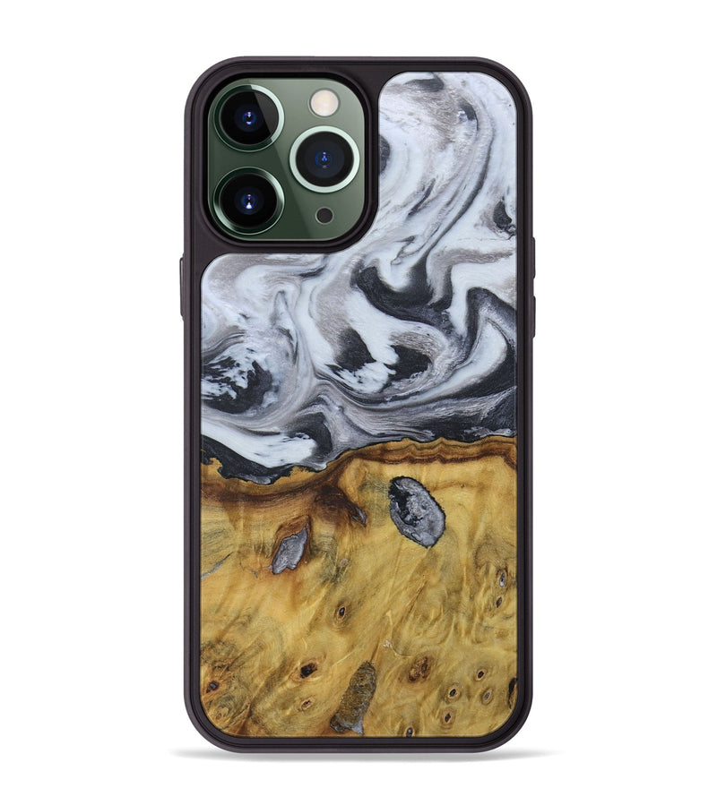 iPhone 13 Pro Max Wood+Resin Phone Case - Ruben (Black & White, 676365)