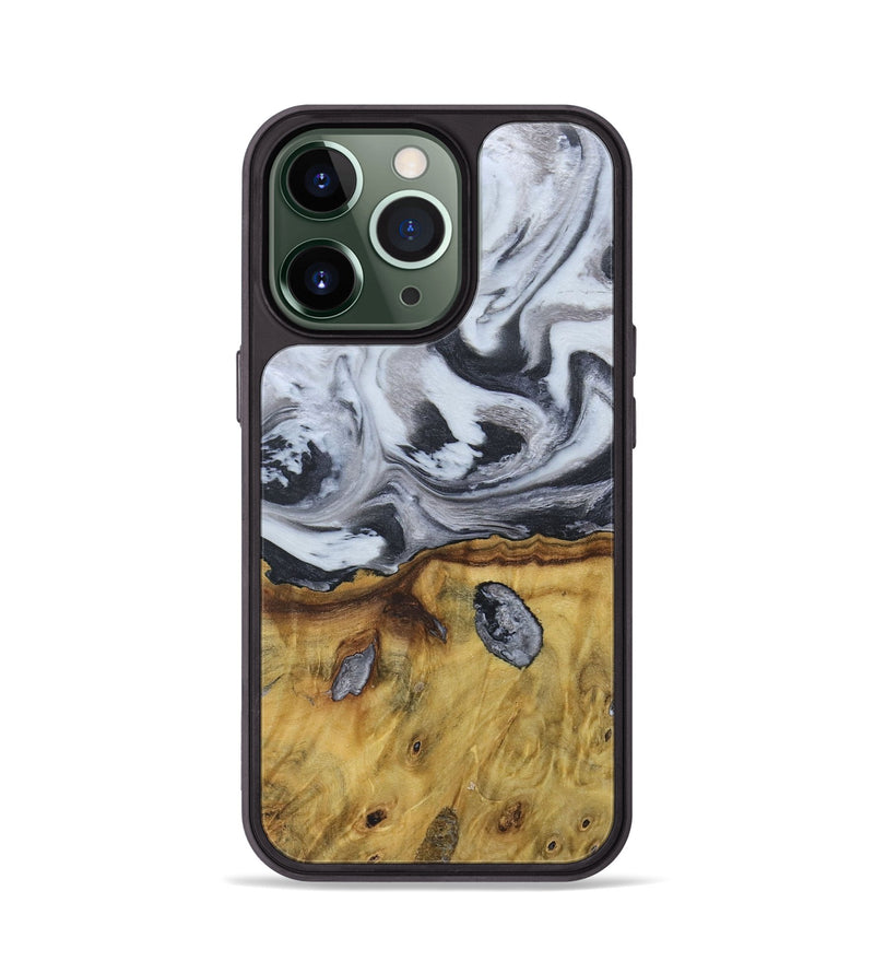 iPhone 13 Pro Wood+Resin Phone Case - Ruben (Black & White, 676365)