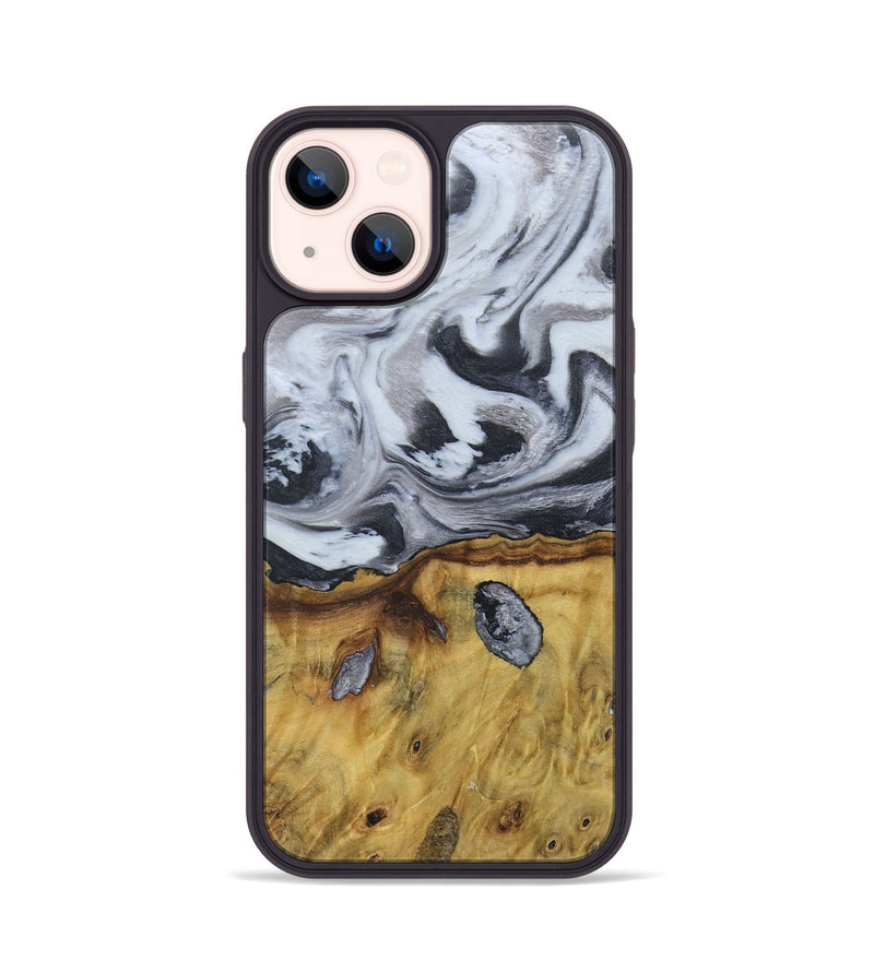 iPhone 14 Wood+Resin Phone Case - Ruben (Black & White, 676365)