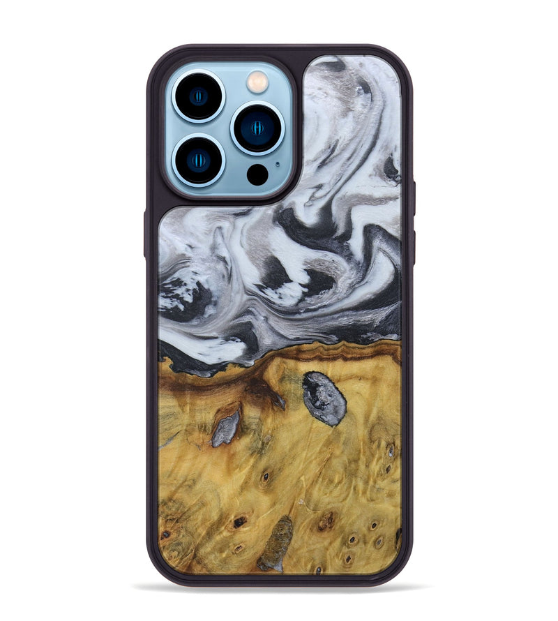 iPhone 14 Pro Max Wood+Resin Phone Case - Ruben (Black & White, 676365)