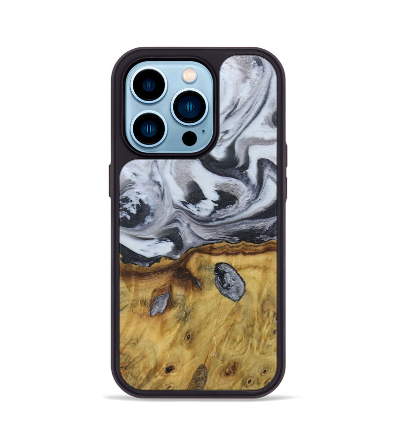 iPhone 14 Pro Wood+Resin Phone Case - Ruben (Black & White, 676365)