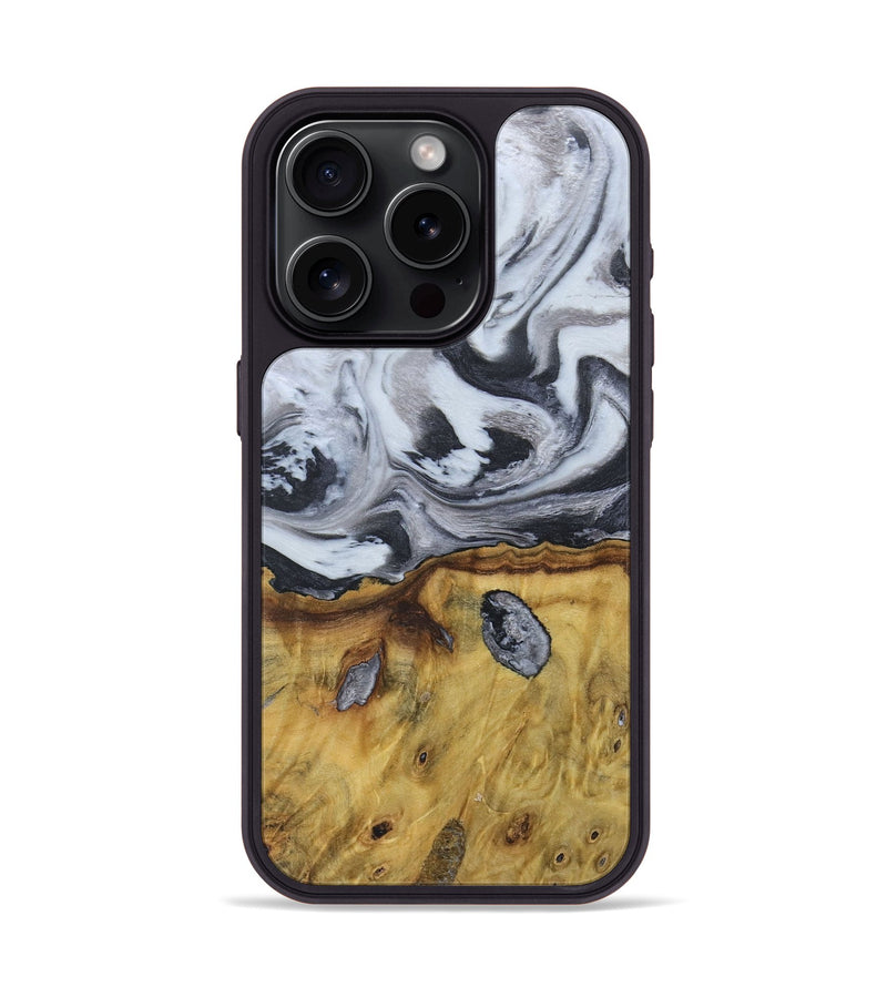 iPhone 15 Pro Wood+Resin Phone Case - Ruben (Black & White, 676365)