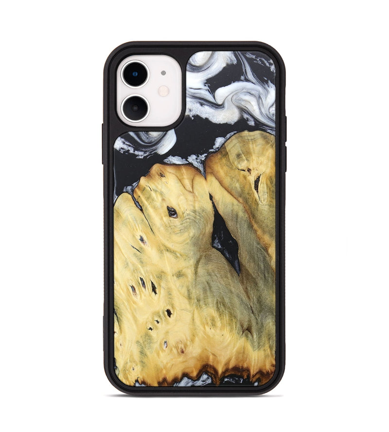 iPhone 11 Wood+Resin Phone Case - Celeste (Black & White, 676375)