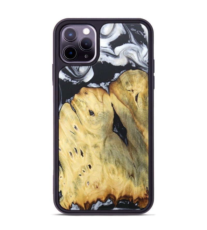 iPhone 11 Pro Max Wood+Resin Phone Case - Celeste (Black & White, 676375)