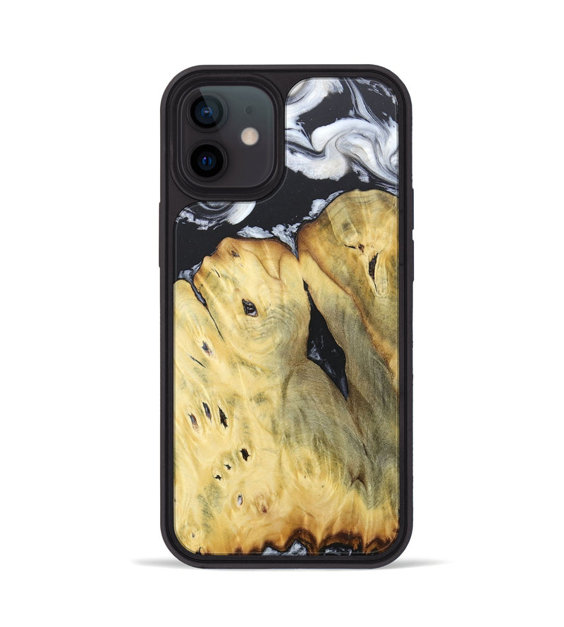 iPhone 12 Wood+Resin Phone Case - Celeste (Black & White, 676375)