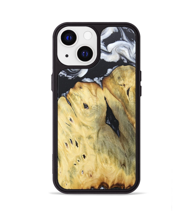 iPhone 13 Wood+Resin Phone Case - Celeste (Black & White, 676375)