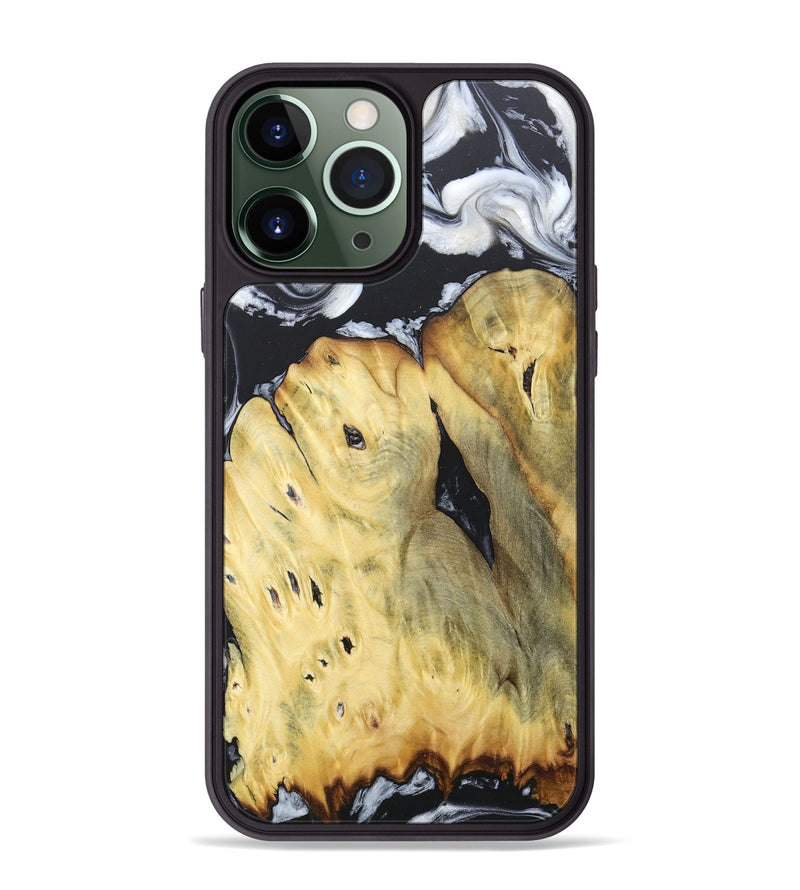iPhone 13 Pro Max Wood+Resin Phone Case - Celeste (Black & White, 676375)