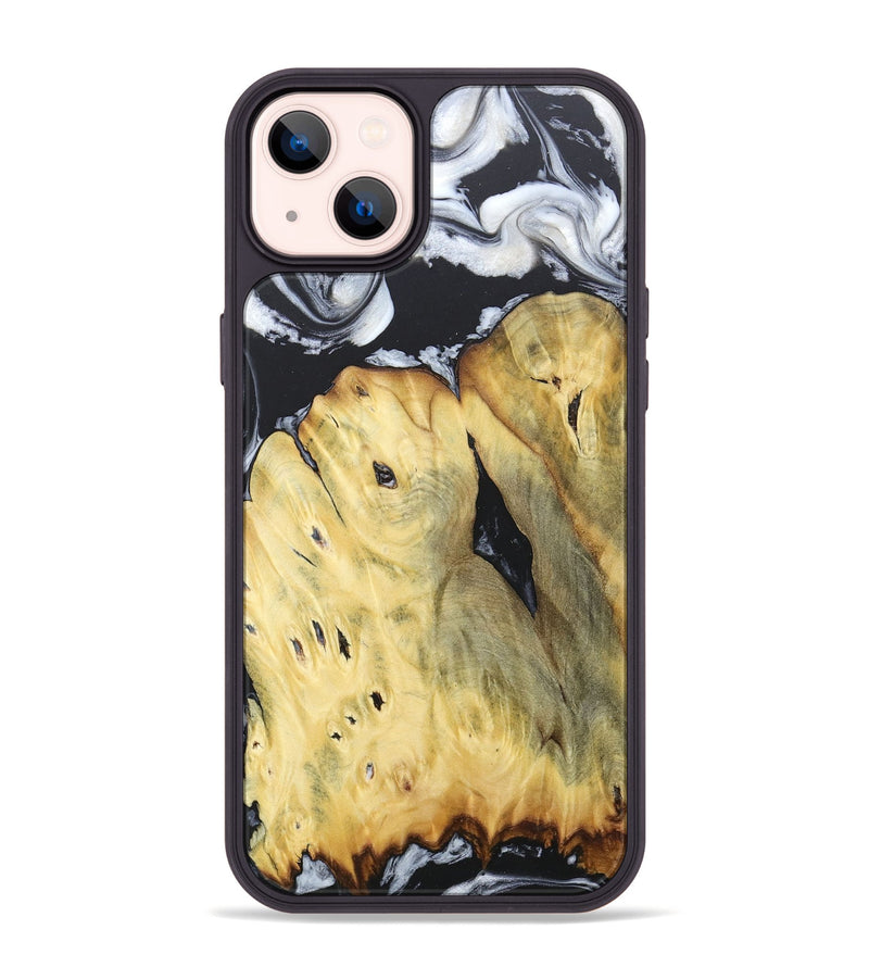 iPhone 14 Plus Wood+Resin Phone Case - Celeste (Black & White, 676375)