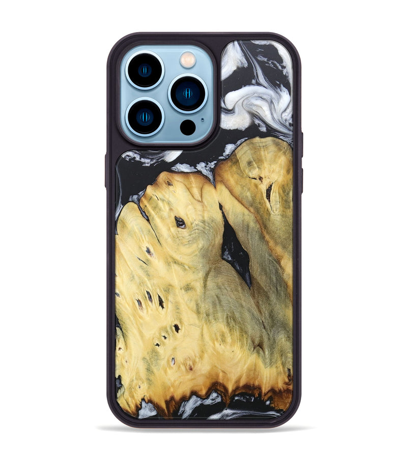 iPhone 14 Pro Max Wood+Resin Phone Case - Celeste (Black & White, 676375)