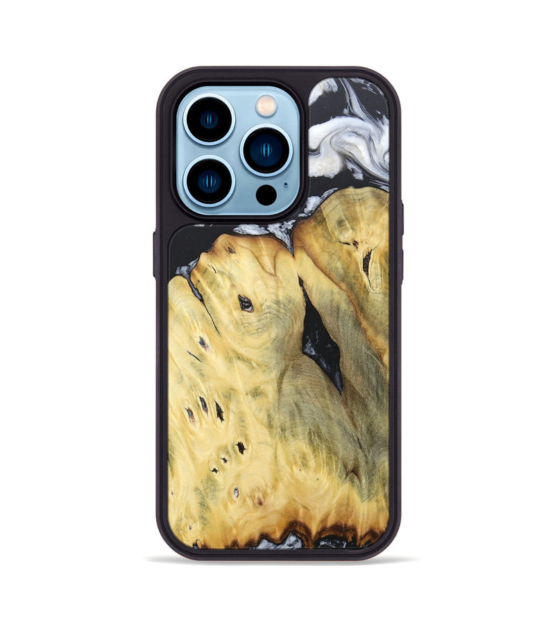 iPhone 14 Pro Wood+Resin Phone Case - Celeste (Black & White, 676375)